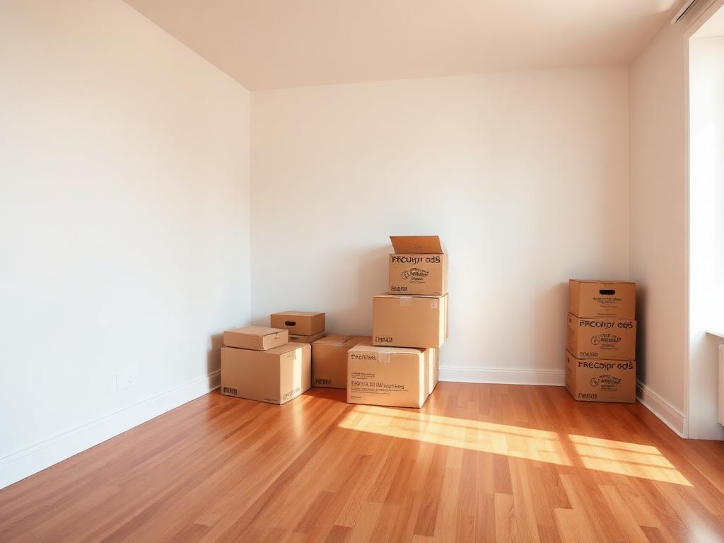 Freshly cleaned empty apartment with moving boxes