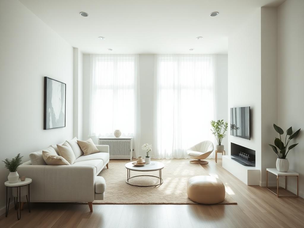 Spotless bright living room after residential cleaning